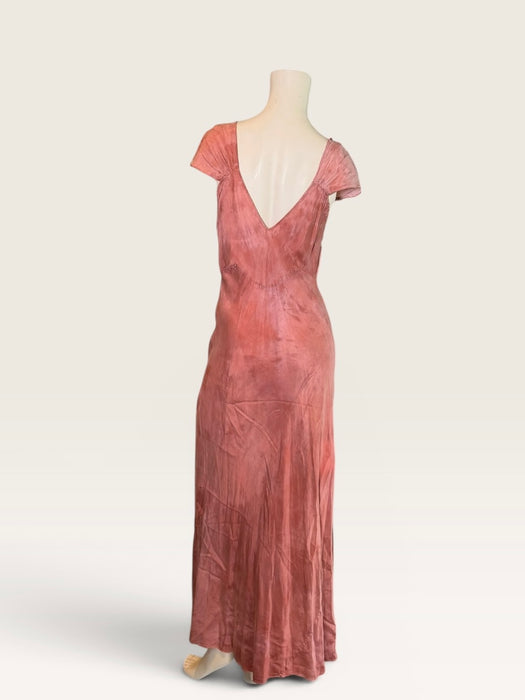 Martha, hand dyed 1930s silk and lace dress with hand made metallic rosettes