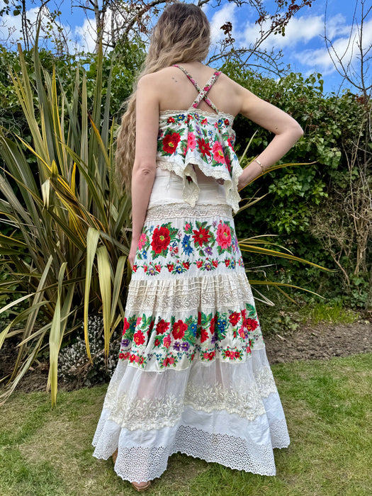 Calico, 40s reworked Mexican floral and lace embroidered dress