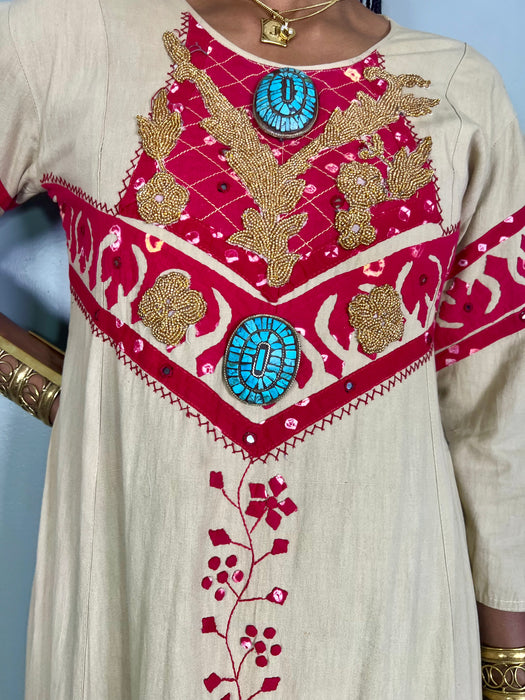 Kasia, 70s cotton beaded dress