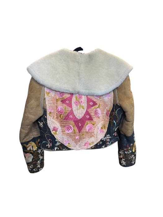 Paula, 80s sheepskin double breasted embroidered jacket