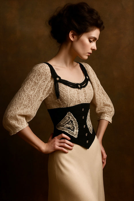 Astor, reworked Victorian corseted beaded blouse
