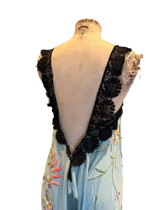 Amelia, reworked 40s embroidered silk and lace piano shawl dress