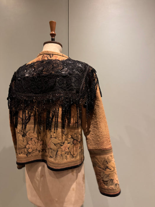 Christine, reworked French tapestry jacket with Edwardian lace tassel