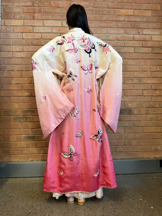 Mariposa, 40s silk ombré embroidered Japanese kimono