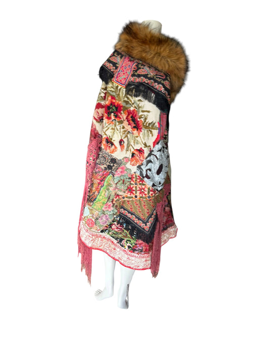 Stacey, reworked 1930, wool embroidered cape with faux fur collar