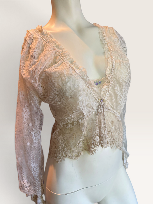 Medina, reworked 30s long sleeved French lace blouse with ribbon florals