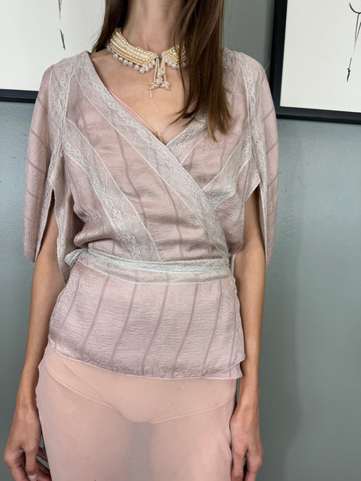 Stella Mc Cartney, pink and lace Y2K wrap blouse