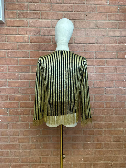 Oscar de la Renta, Y2K beaded gold and black fringed jacket