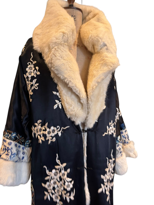 Omnia, 30s silk embroidered reversible fur coat