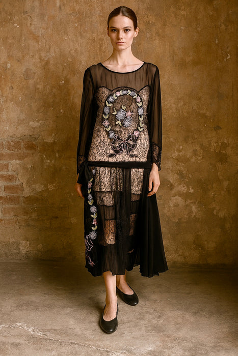 Orla, 30s silk and lace embroidered dress