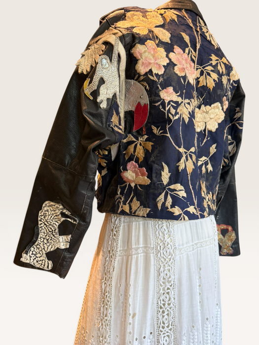 Omega, reworked 70s embroidered biker jacket