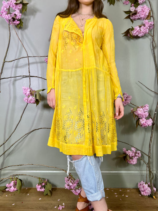 Lupa, yellow hand dyed Victorian day dress