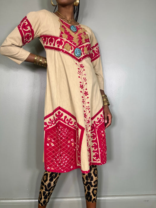 Kasia, 70s cotton beaded dress