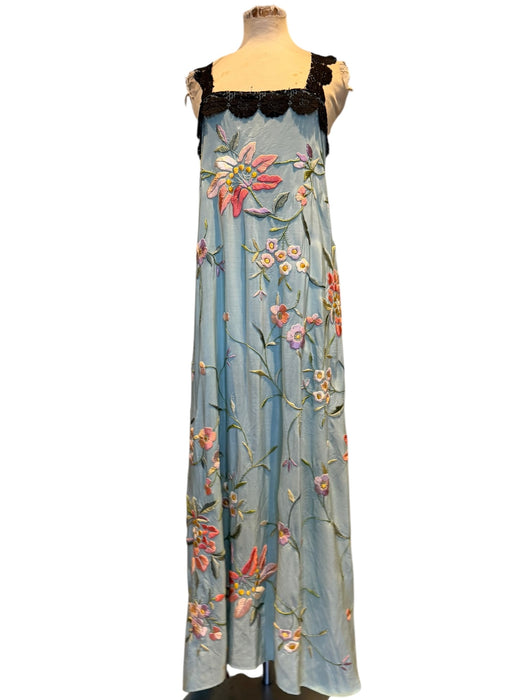 Amelia, reworked 40s embroidered silk and lace piano shawl dress