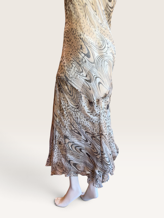 Ranah, 90s bias cut animal print asymmetric chiffon dress