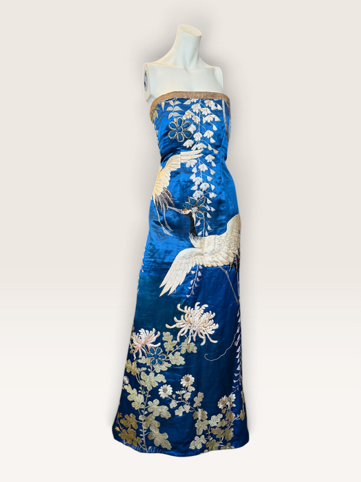 Raner, reworked 1930s cobalt blue silk embroidered bustier dress