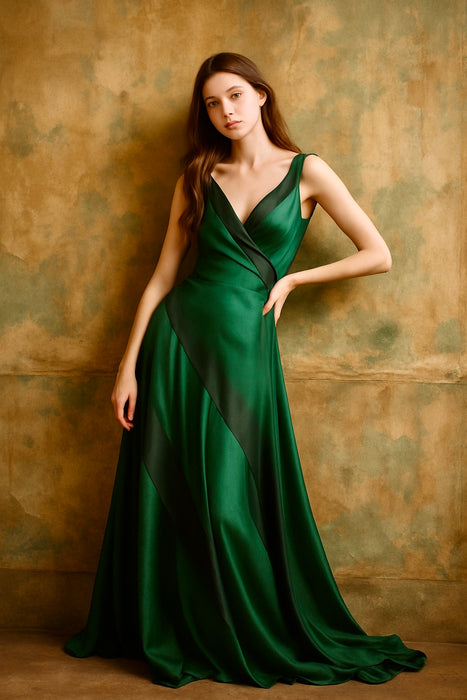 Ralph Lauren, green silk tiered silk dress