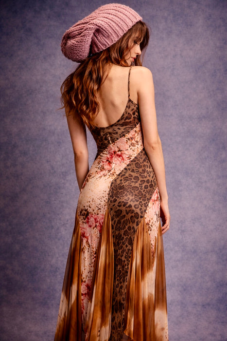 Dorsey, 90s mixed print bias cut dress with handkerchief hemline