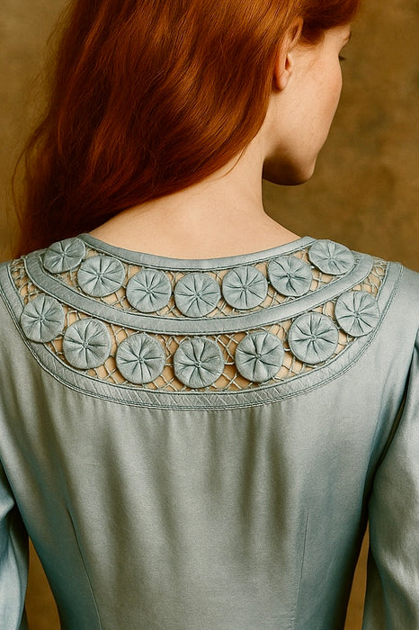 Harp, 30s silk pale blue bias cut duck egg blue dress