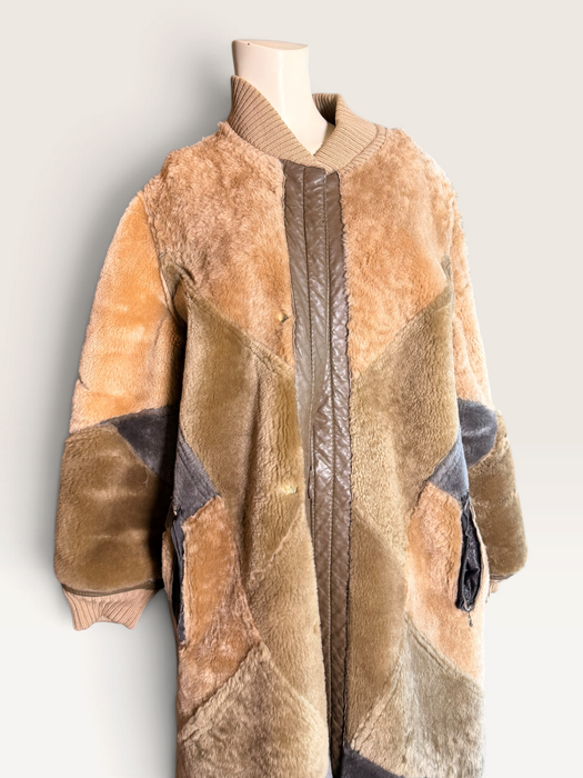 Tilly, 1980s reversible sheepskin and suede patchwork coat
