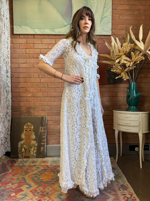 Charlie, 60s white lace dress and robe set
