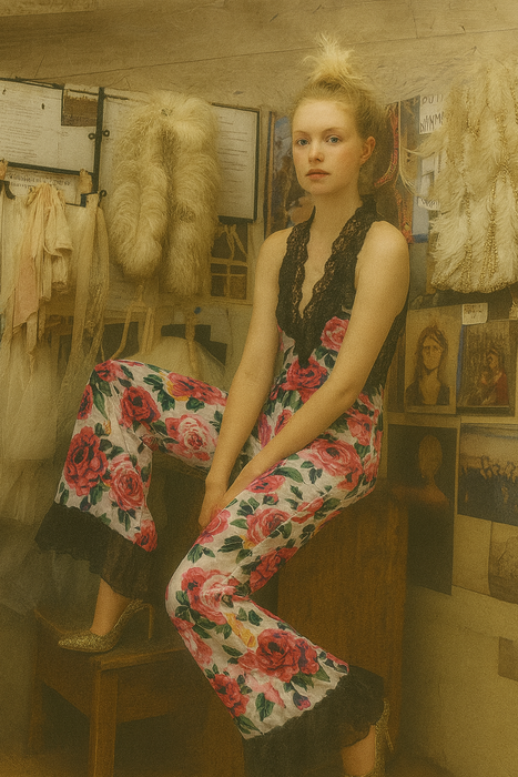 Traina, 30s floral chiffon ad lace jumpsuit and stole