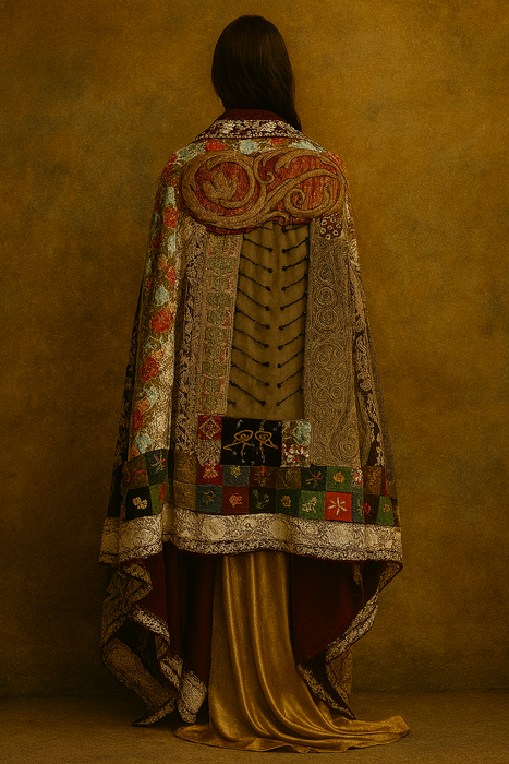 Thea, patchwork 19thC embroidered cape