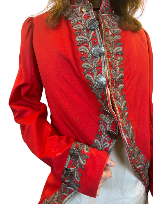 Miel, 19th C, red beaded embroidered tailcoat