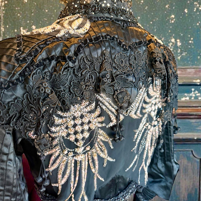 Raine, embellished Victorian silk and beaded silk black jacket