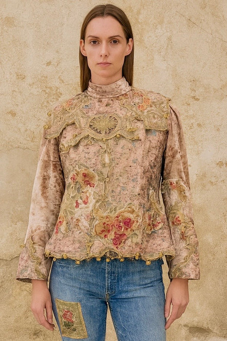 Edina, reworked Edwardian silk ad velvet embroidered jacket