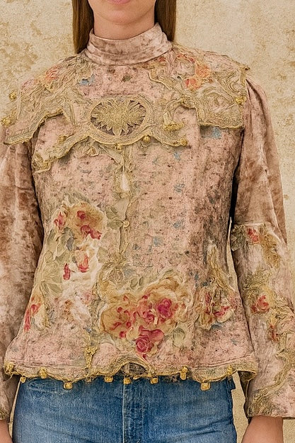 Edina, reworked Edwardian silk ad velvet embroidered jacket