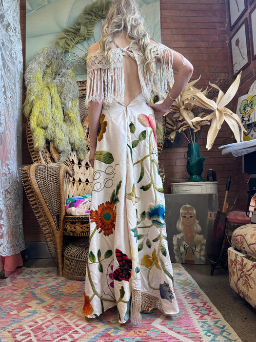 Tara, 40s silk embroidered floral dress