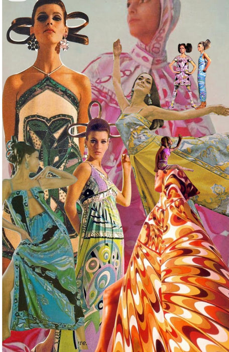 Pucci, 70s documented silk jersey print long dress with front zip