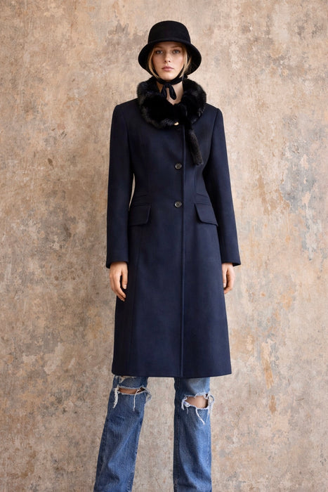 Yves Saint Laurent, 90s black we and fur collar coat