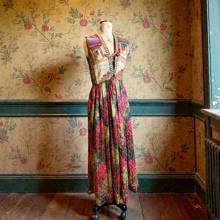 Ophelia, reworked sequins silk and patchwork dress