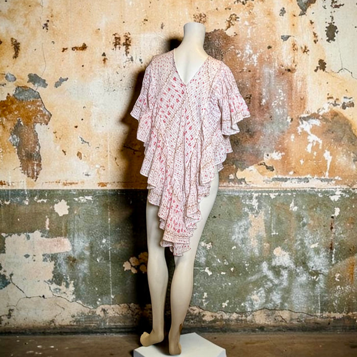 Blaze, 1940s floral cotton tunic with antique Indian embroidery