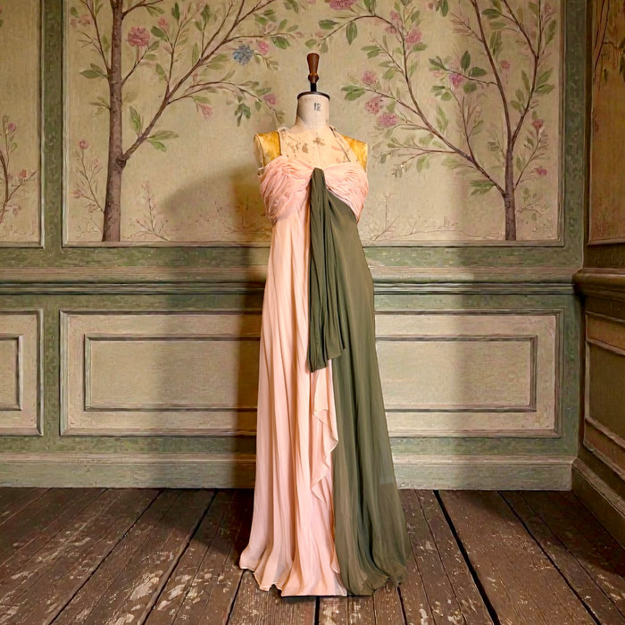 Bill Blass, 80s silk chiffon draped dress