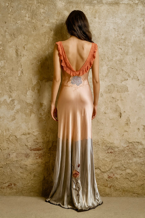 Patty, hand dyed embroidered 30s silk and lace dress