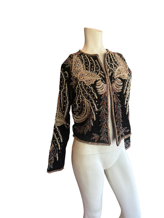 Praise, 1940s black velvet embroidered and beaded jacket