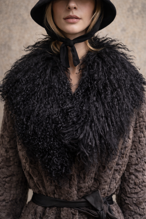 Sly, vintage faux fur and Mongolian collar belted coat