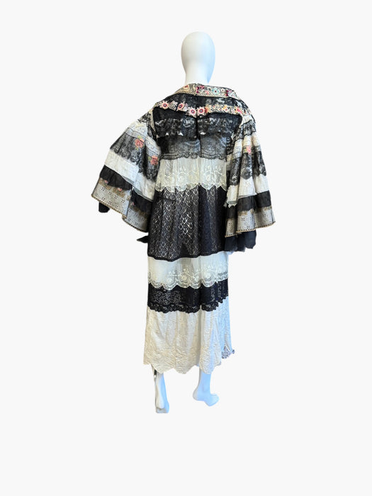 Moldova, reworked antique lace and embroidered ribbon coat