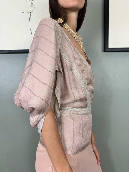 Stella Mc Cartney, pink and lace Y2K wrap blouse