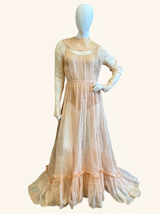 Toni, Victorian blush pink organza long gown