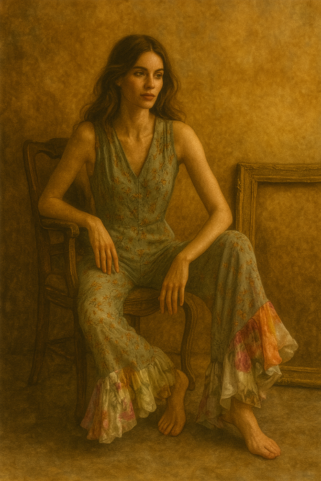 Heidi, reworked 40s floral chiffon jumpsuit with frills