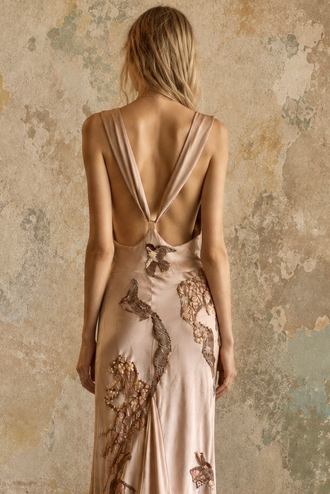 Daria, reworked antique pink bias cut silk and 1930s découpage gown