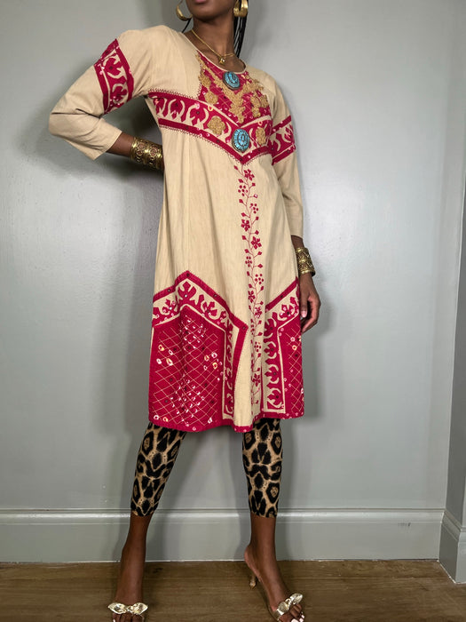 Kasia, 70s cotton beaded dress