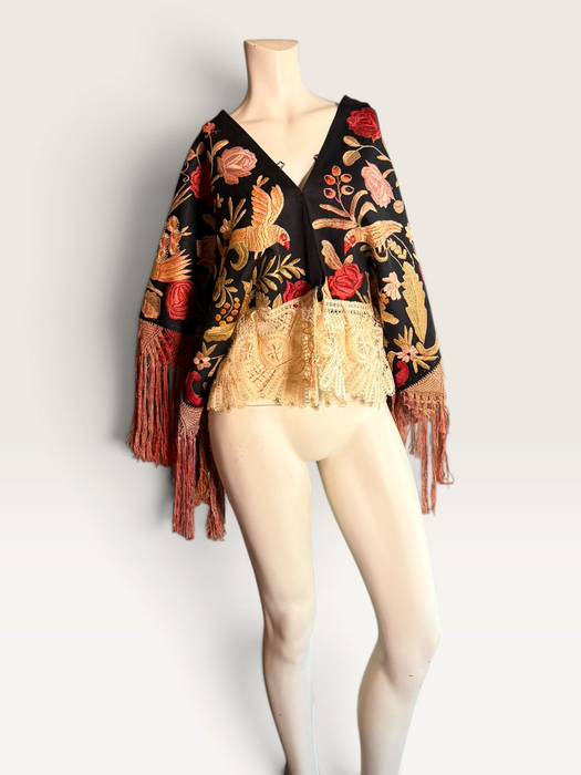 Jenx, reworked Hungarian 1930s fringed embroidered jacket