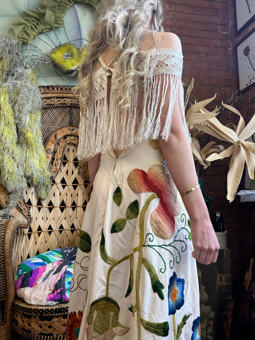 Tara, 40s silk embroidered floral dress