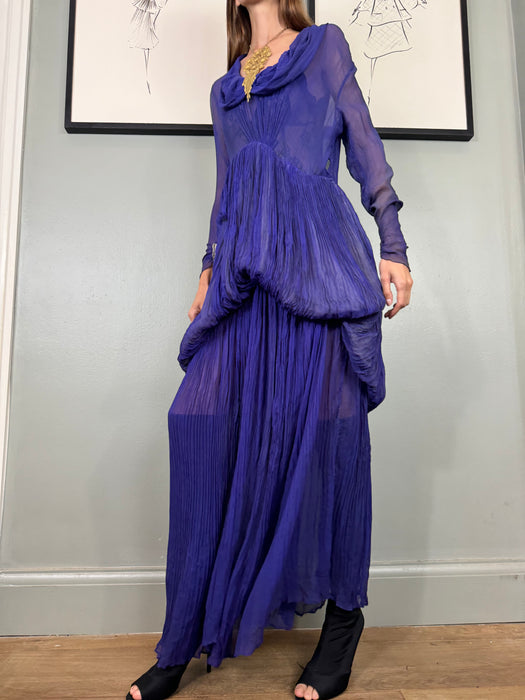Jude, 30s chiffon purple pleated dress
