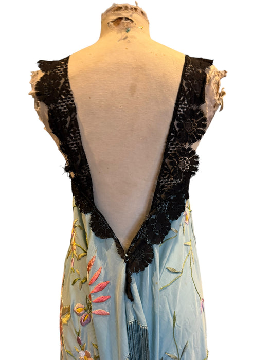 Amelia, reworked 40s embroidered silk and lace piano shawl dress